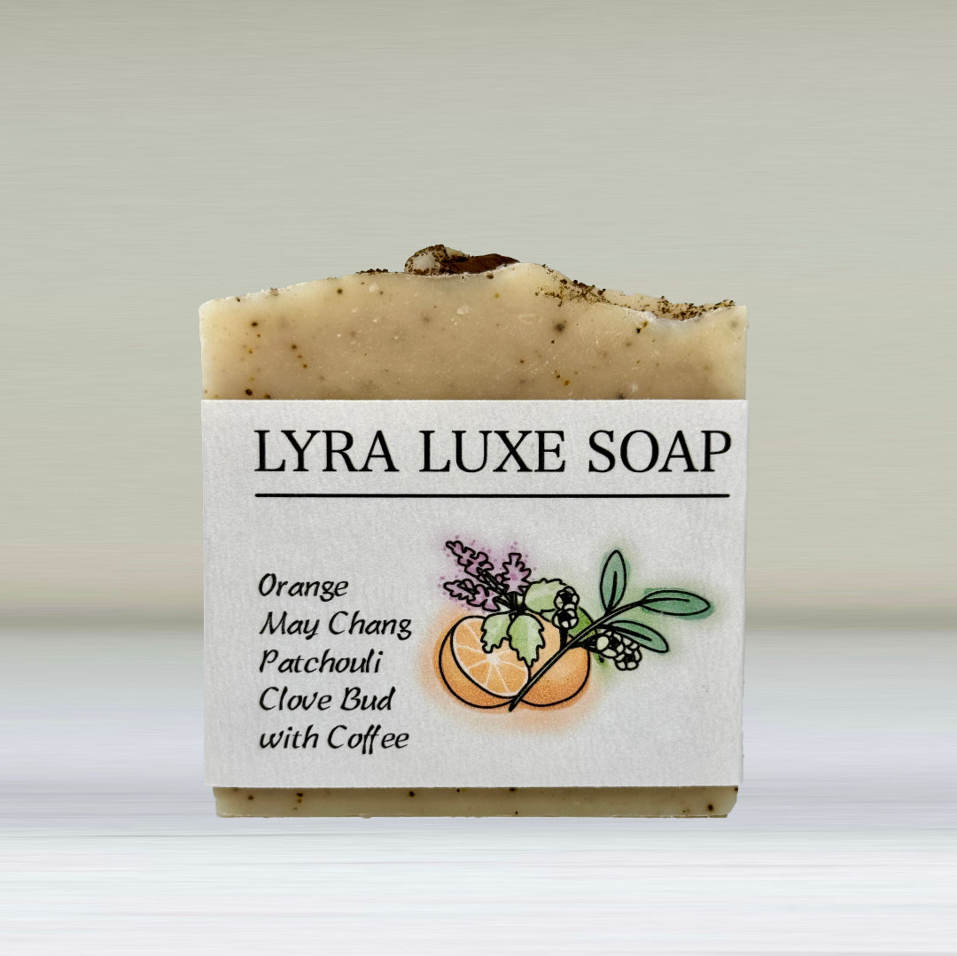 Coffee Grounds Soap with Sweet Orange, May Chang and Clove Bud Essential Oils