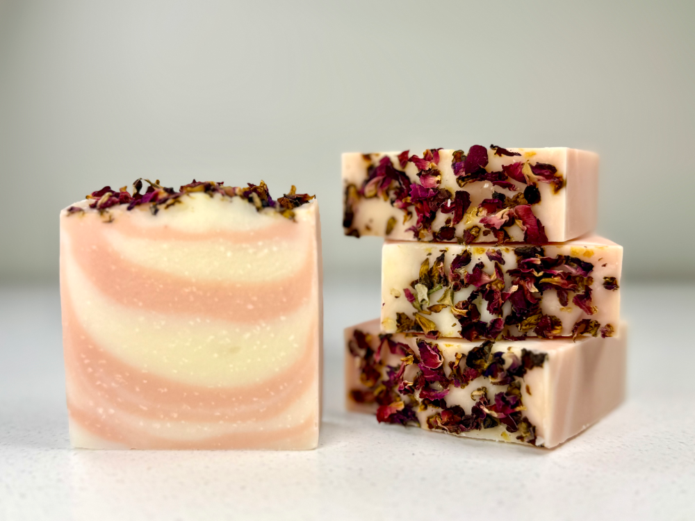 French Pink Clay Two Tone Soap with Rose Geranium and Patchouli Essential Oils